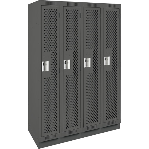 Clean Line Lockers, Bank of 4, 48" x 15" x 76", Steel, Charcoal, Rivet (Assembled), Perforated Air Extreme Inc.