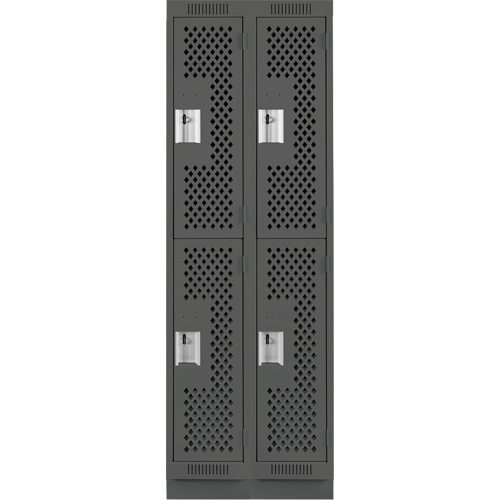 Clean Line Lockers, 2 -tier, Bank of 2, 24" x 18" x 76", Steel, Charcoal, Rivet (Assembled), Perforated Air Extreme Inc.