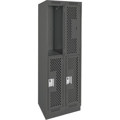 Clean Line Lockers, 2 -tier, Bank of 2, 24" x 18" x 76", Steel, Charcoal, Rivet (Assembled), Perforated Air Extreme Inc.