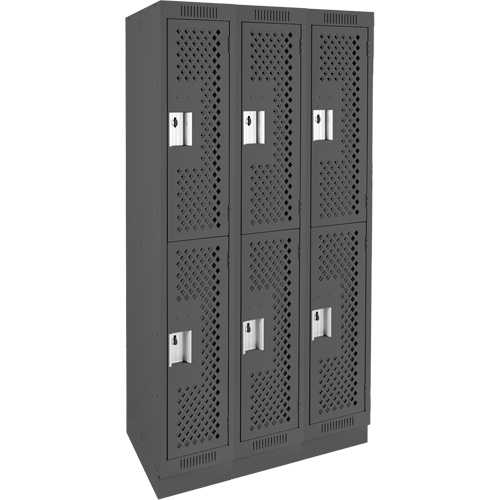 Clean Line Lockers, 2 -tier, Bank of 3, 36" x 15" x 76", Steel, Charcoal, Rivet (Assembled), Perforated Air Extreme Inc.