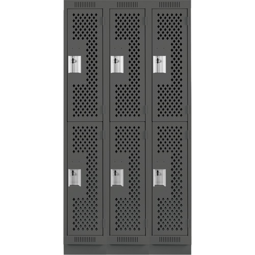 Clean Line Lockers, 2 -tier, Bank of 3, 36" x 15" x 76", Steel, Charcoal, Rivet (Assembled), Perforated Air Extreme Inc.