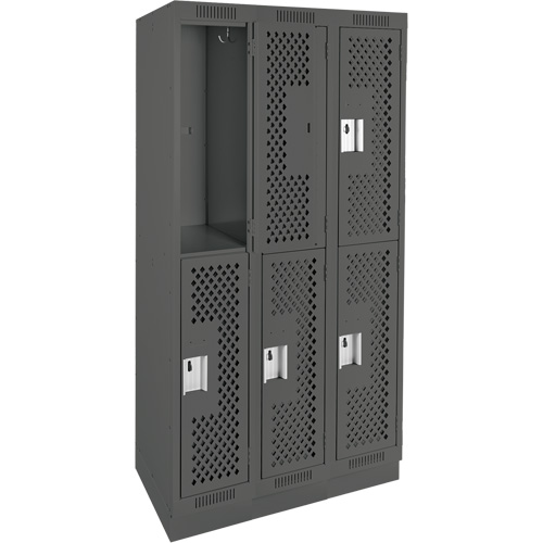 Clean Line Lockers, 2 -tier, Bank of 3, 36" x 15" x 76", Steel, Charcoal, Rivet (Assembled), Perforated Air Extreme Inc.