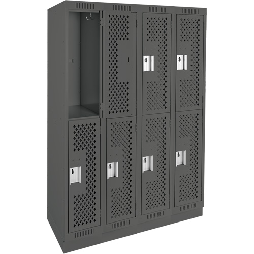Clean Line Lockers, 2 -tier, Bank of 4, 48" x 15" x 76", Steel, Charcoal, Rivet (Assembled), Perforated Air Extreme Inc.