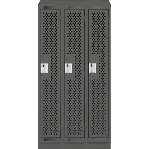 Clean Line Lockers, Bank of 3, 36" x 15" x 82", Steel, Charcoal, Rivet (Assembled), Perforated Air Extreme Inc.