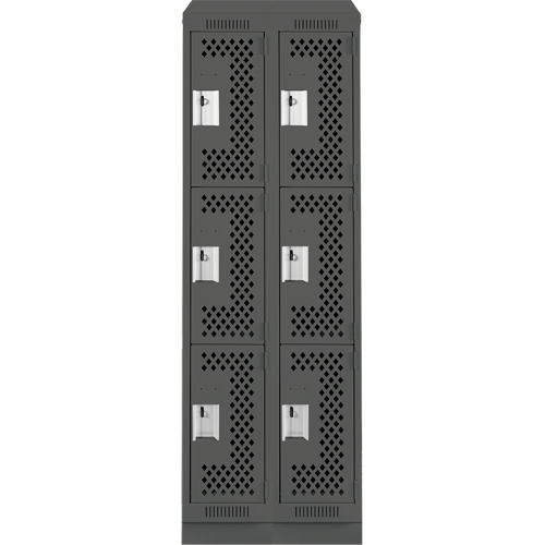Clean Line Lockers, 3 -tier, Bank of 2, 24" x 18" x 82", Steel, Charcoal, Rivet (Assembled), Perforated Air Extreme Inc.