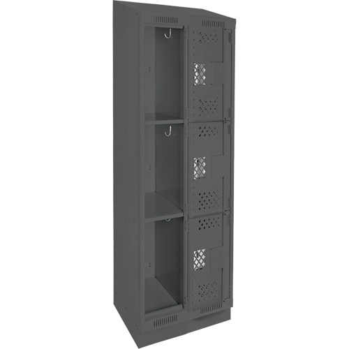 Clean Line Lockers, 3 -tier, Bank of 2, 24" x 18" x 82", Steel, Charcoal, Rivet (Assembled), Perforated Air Extreme Inc.