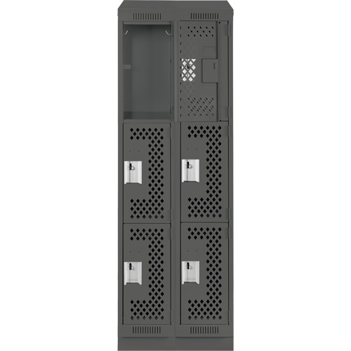 Clean Line Lockers, 3 -tier, Bank of 2, 24" x 18" x 82", Steel, Charcoal, Rivet (Assembled), Perforated Air Extreme Inc.