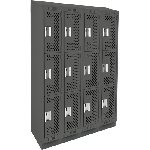 Clean Line Lockers, 3 -tier, Bank of 4, 48" x 18" x 82", Steel, Charcoal, Rivet (Assembled), Perforated Air Extreme Inc.