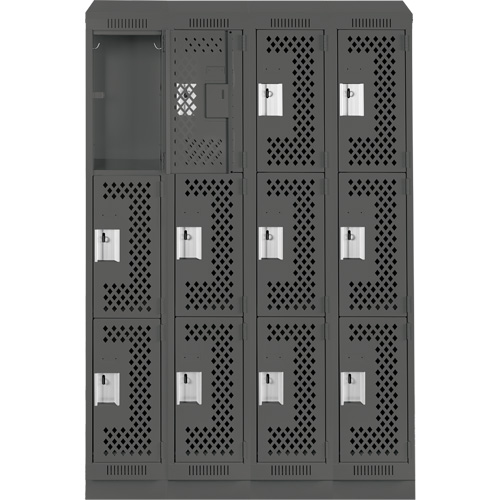 Clean Line Lockers, 3 -tier, Bank of 4, 48" x 18" x 82", Steel, Charcoal, Rivet (Assembled), Perforated Air Extreme Inc.