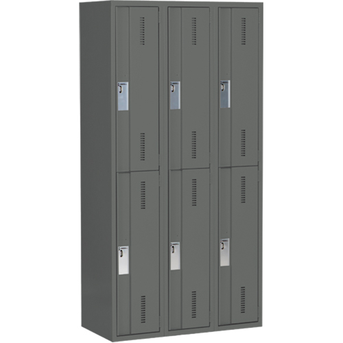 Concorde Heavy-Duty Lockers, 2 -tier, Bank of 3, 36" x 18" x 72", Steel, Charcoal, Welded (Assembled) Air Extreme Inc.