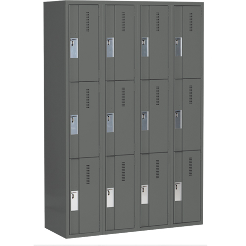 Concorde Heavy-Duty Lockers, 3 -tier, Bank of 4, 48" x 18" x 72", Steel, Charcoal, Welded (Assembled) Air Extreme Inc.
