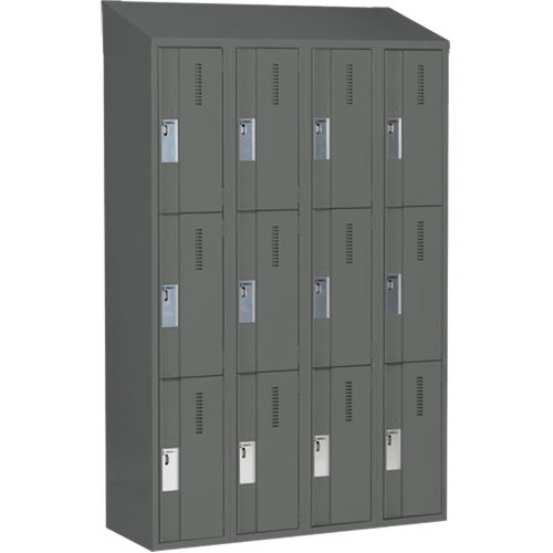 Concorde Heavy-Duty Lockers, 3 -tier, Bank of 4, 48" x 18" x 78", Steel, Charcoal, Welded (Assembled) Air Extreme Inc.