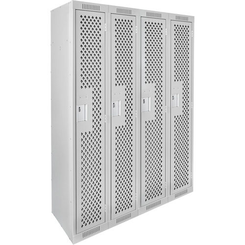 Clean Line Lockers, Bank of 4, 48" x 12" x 72", Steel, Grey, Rivet (Assembled), Perforated Air Extreme Inc.