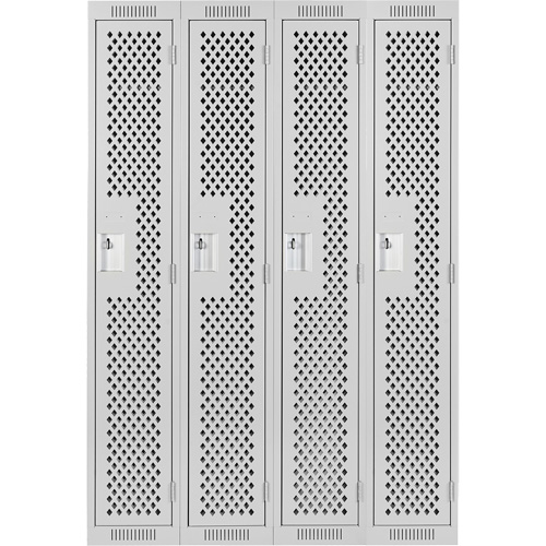 Clean Line Lockers, Bank of 4, 48" x 12" x 72", Steel, Grey, Rivet (Assembled), Perforated Air Extreme Inc.