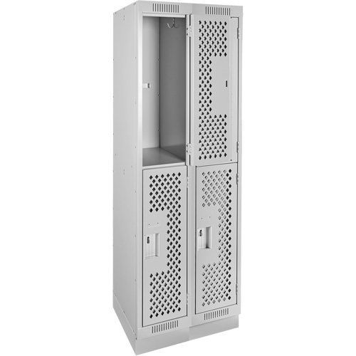 Clean Line Lockers, 2 -tier, Bank of 2, 24" x 15" x 76", Steel, Grey, Rivet (Assembled), Perforated Air Extreme Inc.