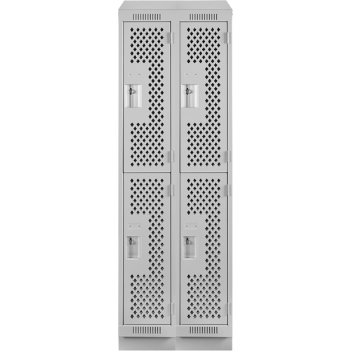 Clean Line Lockers, 2 -tier, Bank of 2, 24" x 15" x 82", Steel, Grey, Rivet (Assembled), Perforated Air Extreme Inc.