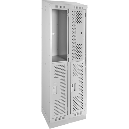 Clean Line Lockers, 2 -tier, Bank of 2, 24" x 15" x 82", Steel, Grey, Rivet (Assembled), Perforated Air Extreme Inc.