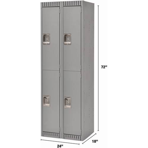 Lockers, 2 -tier, Bank of 2, 24" x 18" x 72", Steel, Grey, Knocked Down Air Extreme Inc.