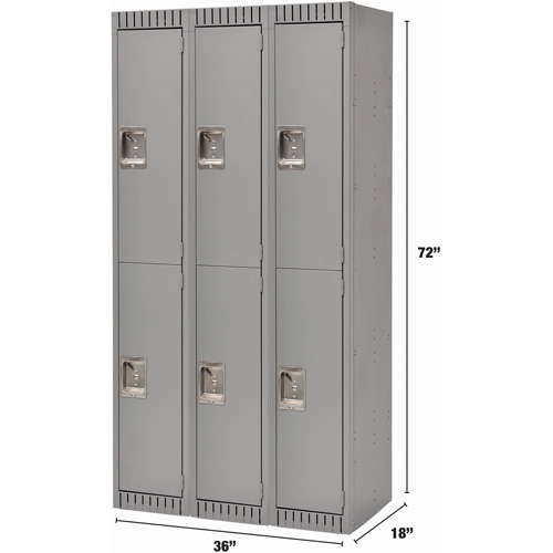 Lockers, 2 -tier, Bank of 3, 36" x 18" x 72", Steel, Grey, Rivet (Assembled) Air Extreme Inc.