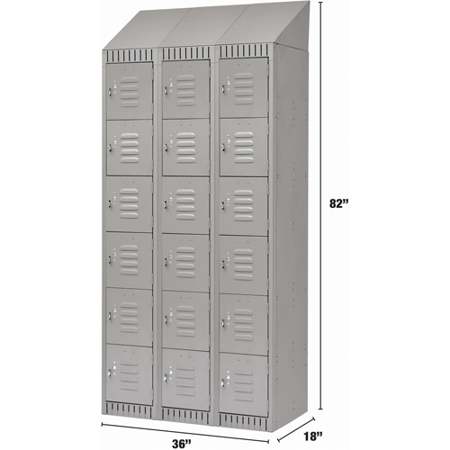 Lockers, 6 -tier, Bank of 3, 36" x 18" x 82", Steel, Grey, Knocked Down Air Extreme Inc.