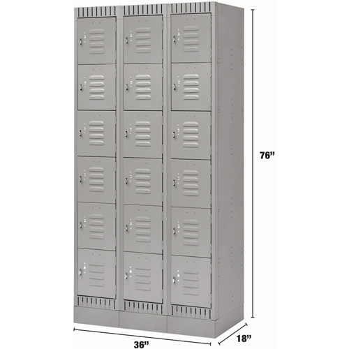 Lockers, 6 -tier, Bank of 3, 36" x 18" x 76", Steel, Grey, Knocked Down Air Extreme Inc.