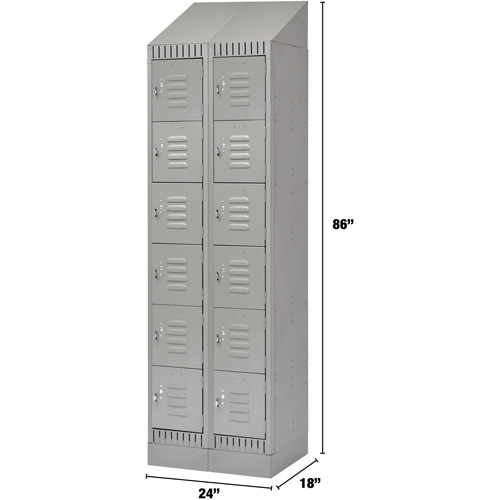 Lockers, 6 -tier, Bank of 2, 24" x 18" x 86", Steel, Grey, Knocked Down Air Extreme Inc.