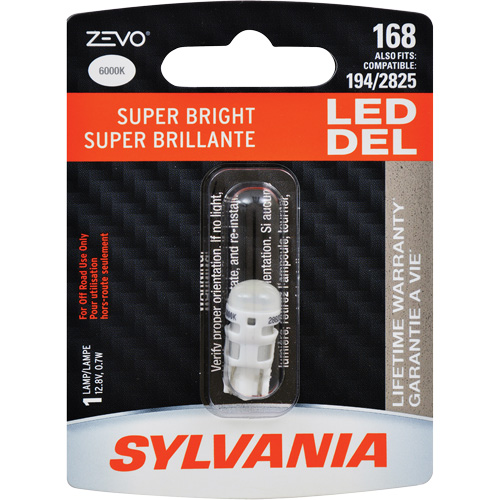 168 Mini-ampoule automobile Zevo, DEL, 0,7 W, Blanc Air Extreme Inc.