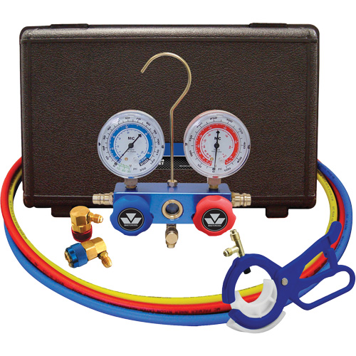 Automotive R134A 2-Way Manifold Gauge Set with 3-In-1 Side Mount Can Tap Valve Air Extreme Inc.