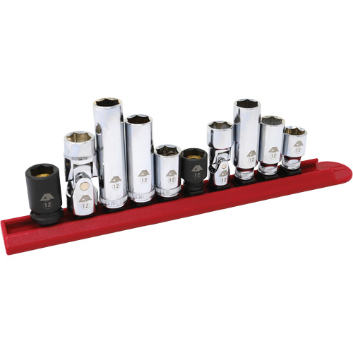 Jeu de douilles chrom&eacute;es avec rail, 10 Morceaux, Prise de 1/4"/3/8" Air Extreme Inc.