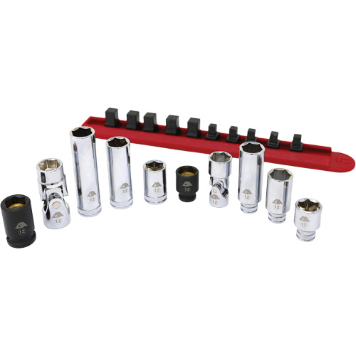 Jeu de douilles chrom&eacute;es avec rail, 10 Morceaux, Prise de 1/4"/3/8" Air Extreme Inc.