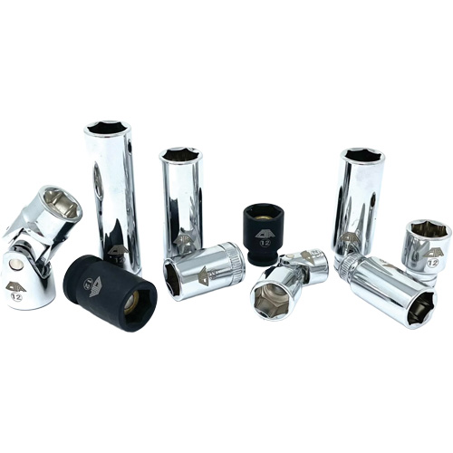 Jeu de douilles chrom&eacute;es avec rail, 10 Morceaux, Prise de 1/4"/3/8" Air Extreme Inc.