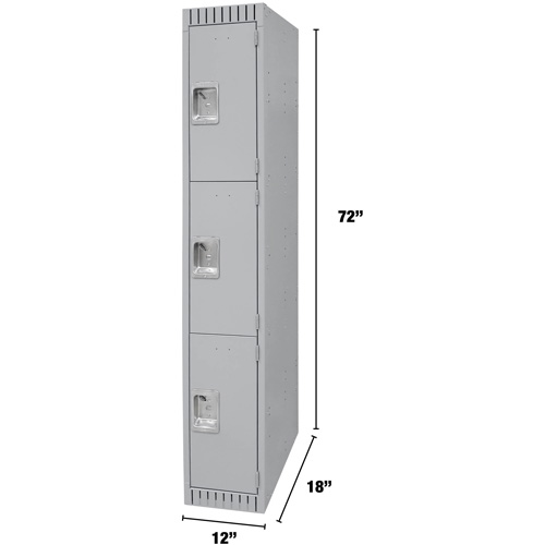 Lockers, 3 -tier, 12" x 18" x 72", Steel, Grey, Knocked Down Air Extreme Inc.