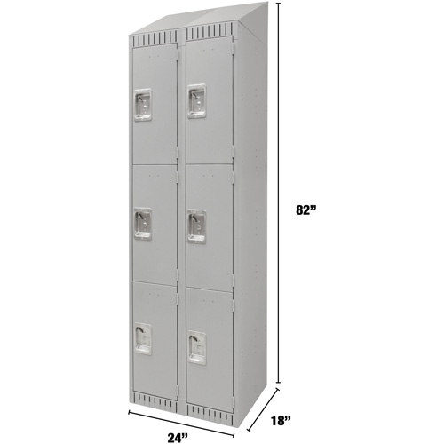 Lockers, 3 -tier, Bank of 2, 24" x 18" x 82", Steel, Grey, Knocked Down Air Extreme Inc.