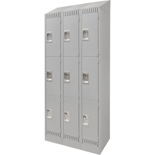 Lockers, 3 -tier, Bank of 3, 36" x 18" x 86", Steel, Grey, Knocked Down Air Extreme Inc.