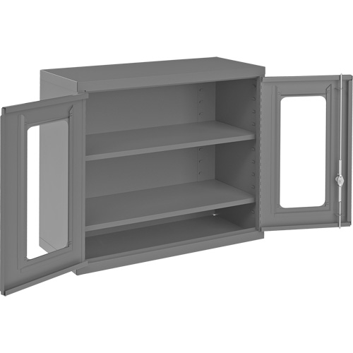 Wall-Mountable Storage Cabinet with Clearview Doors, 26-15/16" H x 29-7/8" W x 13-11/16" D, 2 Shelves, Steel, Grey Air Extreme Inc.