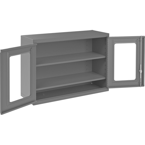 Wall-Mountable Storage Cabinet with Clearview Doors, 26-15/16" H x 35-7/8" W x 13-11/16" D, 2 Shelves, Steel, Grey Air Extreme Inc.
