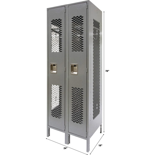 Vented Lockers, Bank of 2, 24" x 18" x 78", Steel, Grey, Knocked Down, Perforated Air Extreme Inc.