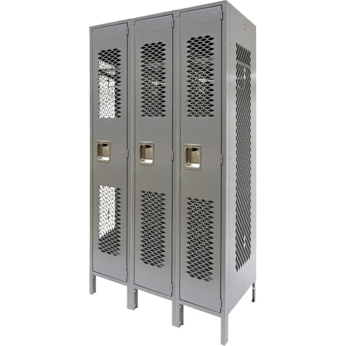 Vented Lockers, Bank of 3, 36" x 18" x 78", Steel, Grey, Knocked Down, Perforated Air Extreme Inc.