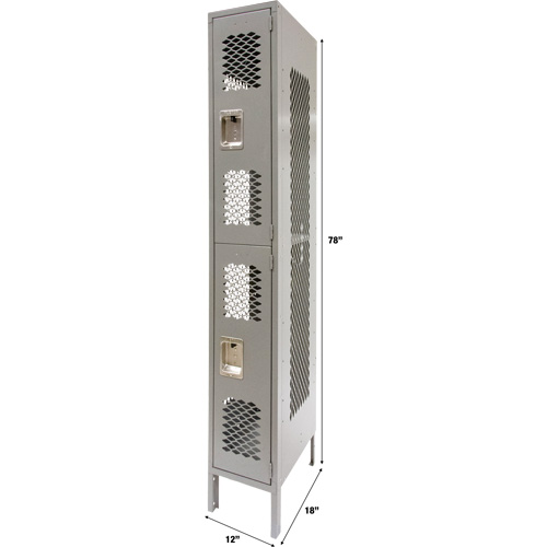 Vented Lockers, 2 -tier, 12" x 18" x 78", Steel, Grey, Knocked Down, Perforated Air Extreme Inc.
