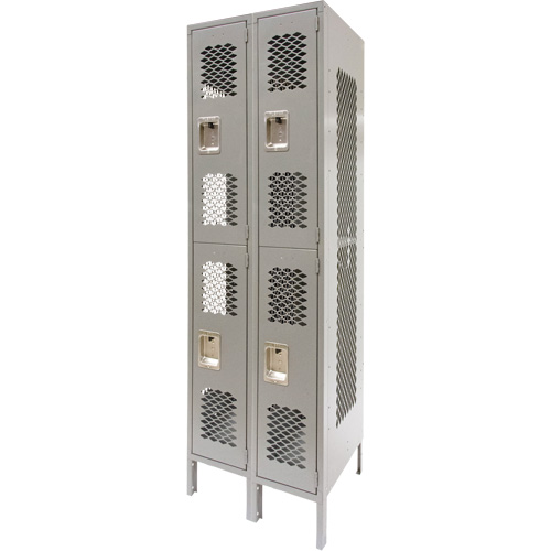 Vented Lockers, 2 -tier, Bank of 2, 24" x 18" x 78", Steel, Grey, Knocked Down, Perforated Air Extreme Inc.
