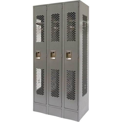 Vented Lockers, Bank of 3, 36 x 18" x 78", Steel, Grey, Knocked Down, Perforated Air Extreme Inc.