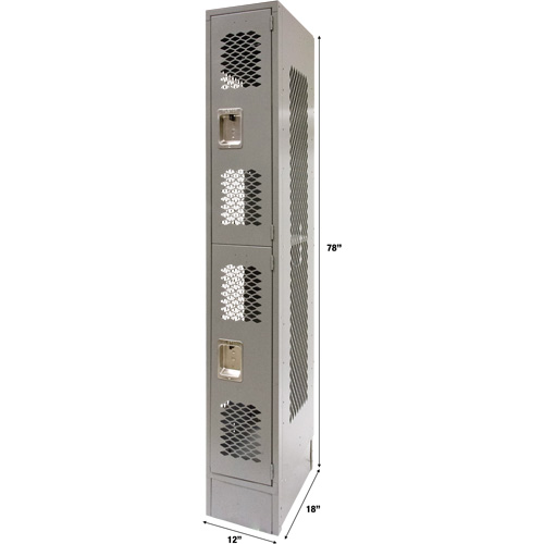Vented Lockers, 2 -tier, 12" x 18" x 78", Steel, Grey, Knocked Down, Perforated Air Extreme Inc.
