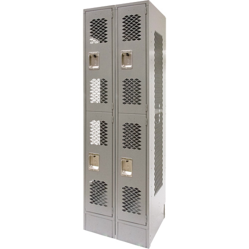 Vented Lockers, 2 -tier, Bank of 2, 24" x 18" x 78", Steel, Grey, Knocked Down, Perforated Air Extreme Inc.