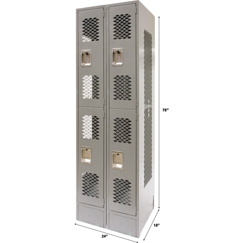 Vented Lockers, 2 -tier, Bank of 2, 24" x 18" x 78", Steel, Grey, Knocked Down, Perforated Air Extreme Inc.