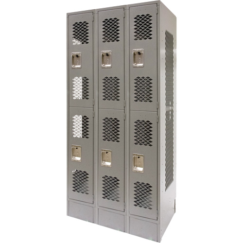 Vented Lockers, 2 -tier, Bank of 3, 36 x 18" x 78", Steel, Grey, Knocked Down, Perforated Air Extreme Inc.