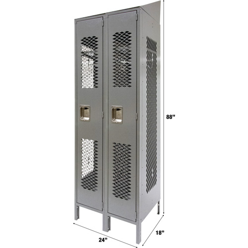 Vented Lockers, Bank of 2, 24" x 18" x 88", Steel, Grey, Knocked Down, Perforated Air Extreme Inc.