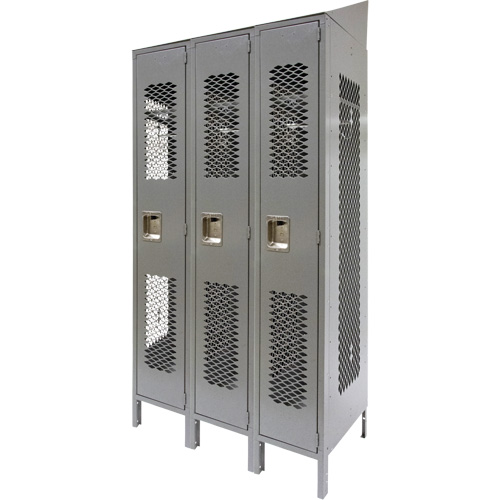 Vented Lockers, Bank of 3, 36 x 18" x 88", Steel, Grey, Knocked Down, Perforated Air Extreme Inc.
