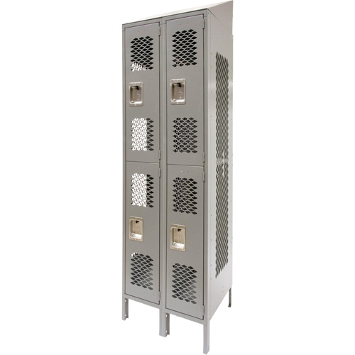 Vented Lockers, 2 -tier, Bank of 2, 24" x 18" x 88", Steel, Grey, Knocked Down, Perforated Air Extreme Inc.