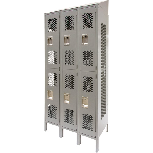 Vented Lockers, 2 -tier, Bank of 3, 36 x 18" x 88", Steel, Grey, Knocked Down, Perforated Air Extreme Inc.