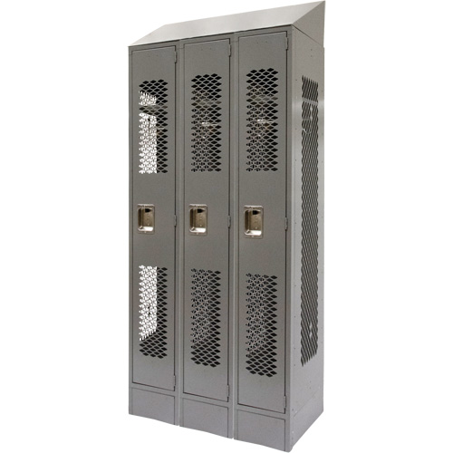 Vented Lockers, Bank of 3, 36 x 18" x 88", Steel, Grey, Knocked Down, Perforated Air Extreme Inc.